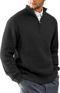 Men's Quarter-Zip Mock Neck Pullover Slim Fit S-5XL - Textured Knit