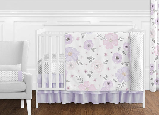 Sweet Jojo Designs Lavender Floral Baby Girl Nursery Bedding Set