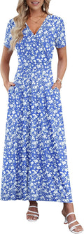 Maxi Dress for Women Floral V-Neck Ankle Length with Pockets