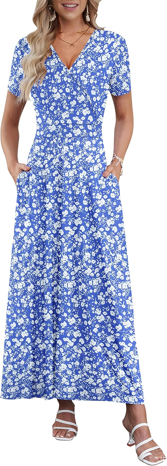 AUSELILY Maxi Dresses for Women with Pockets and Floral Print