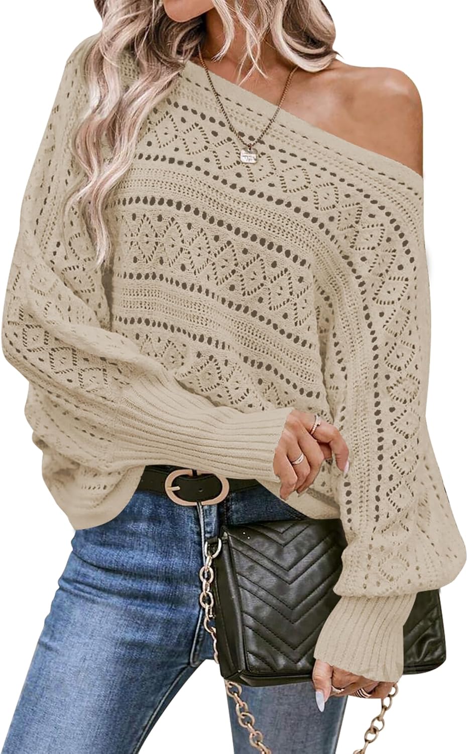 Cakulo Womens Off Shoulder Sweater Top for Trendy Fall Style