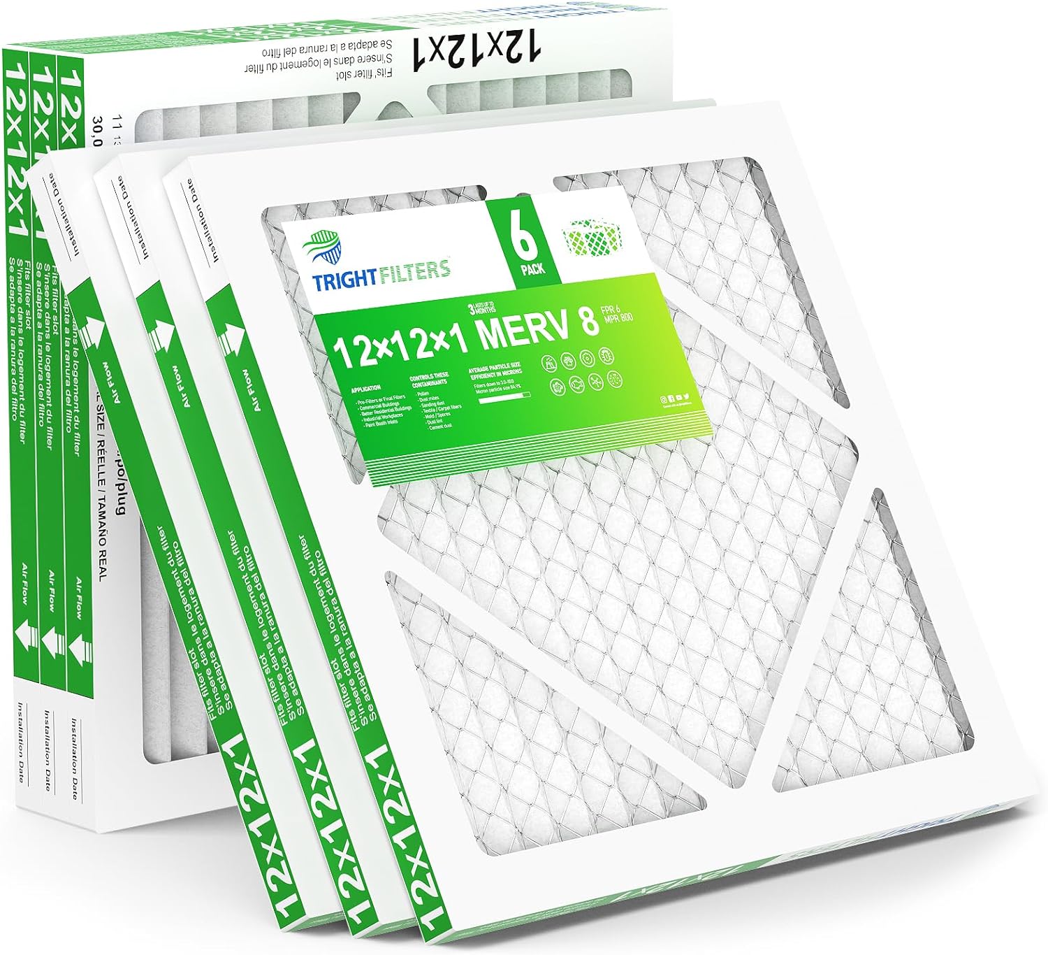 Durable MERV 8 Pleated 12x12x1 Air Filter 6 Pack by TRIGHTFILTERS