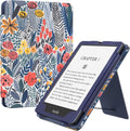 6.8 in Kindle Paperwhite Blue Leaf Flower Case - Slim PU Cover