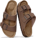 Womens Genuine Leather Flat Sandals with Memory Foam - Venita