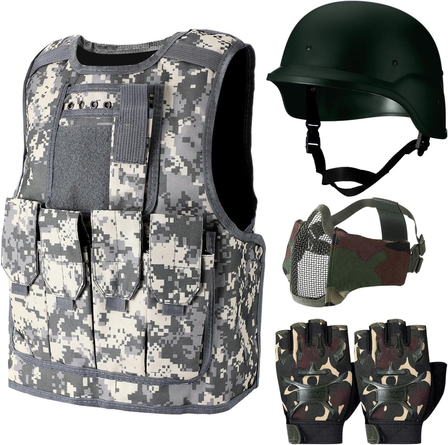 Cuffbow Tactical Vest Helmet Gloves Mask Set for Paintball Fun