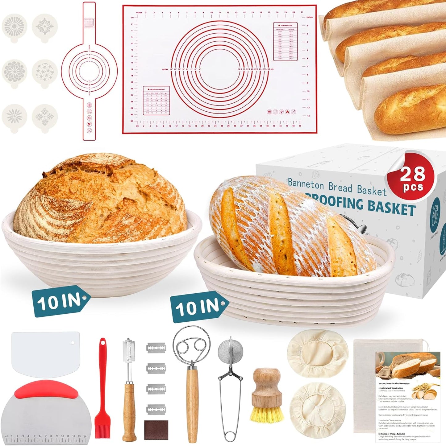 Sourdough Bread Baking Supplies Kit with Proofing Baskets