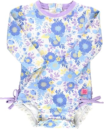 RuffleButts Baby/Toddler Girls Long Sleeve Swimsuit with UPF 50