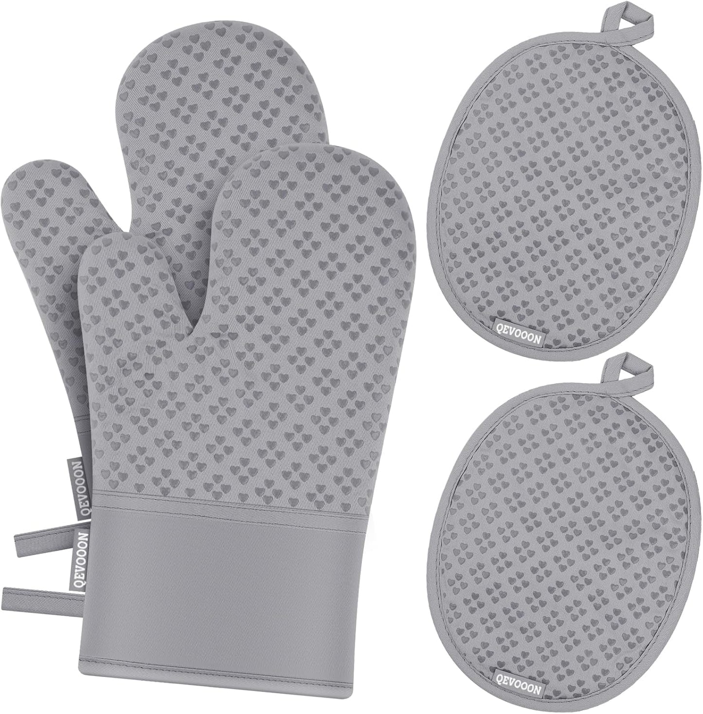 4pc Heat Resistant Oven Mitt Set - Non-Slip Silicone Surface