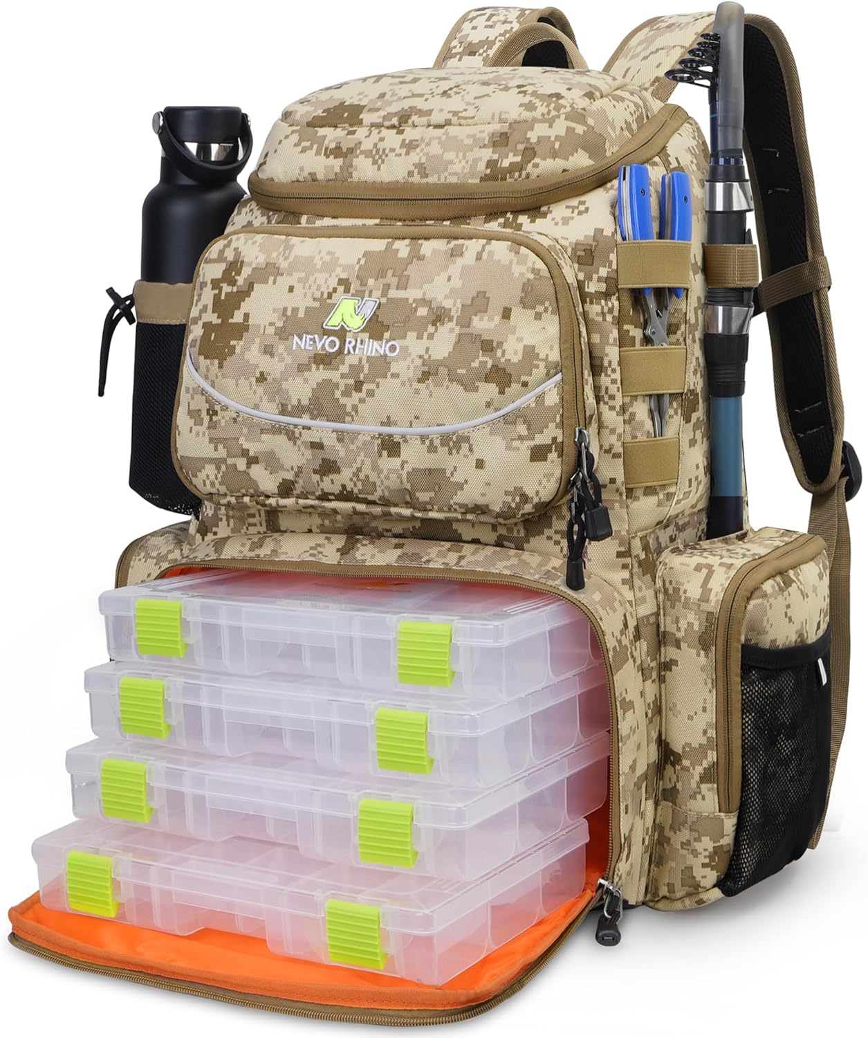 Ultimate Fishing Backpack Set  40L with Rod Holders & Waterproof Cover