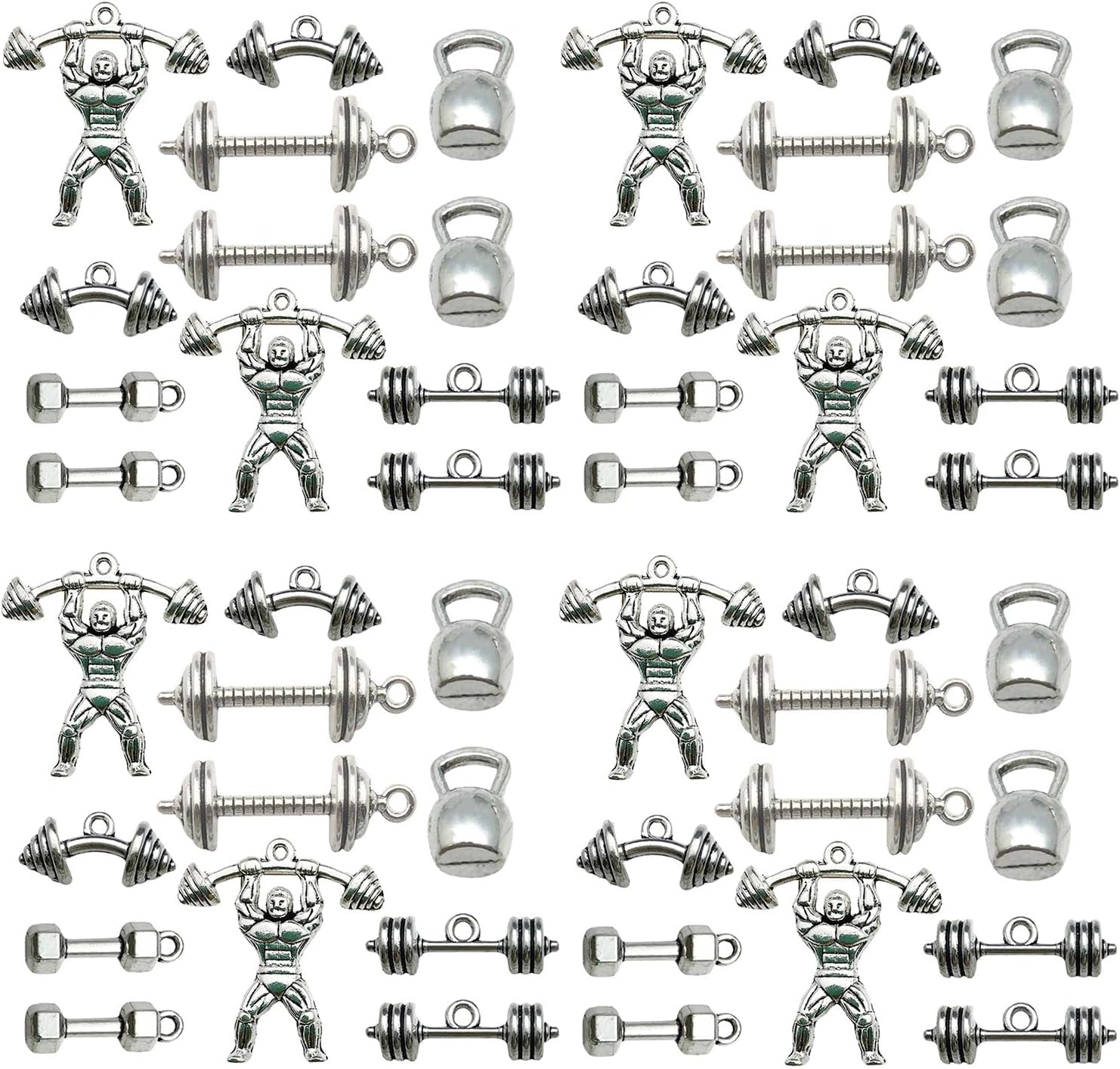 48pcs Silver Fitness Dumbbell Charms - DIY Jewelry Making