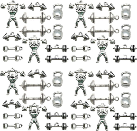 48pcs Silver Fitness Dumbbell Charms - DIY Jewelry Making