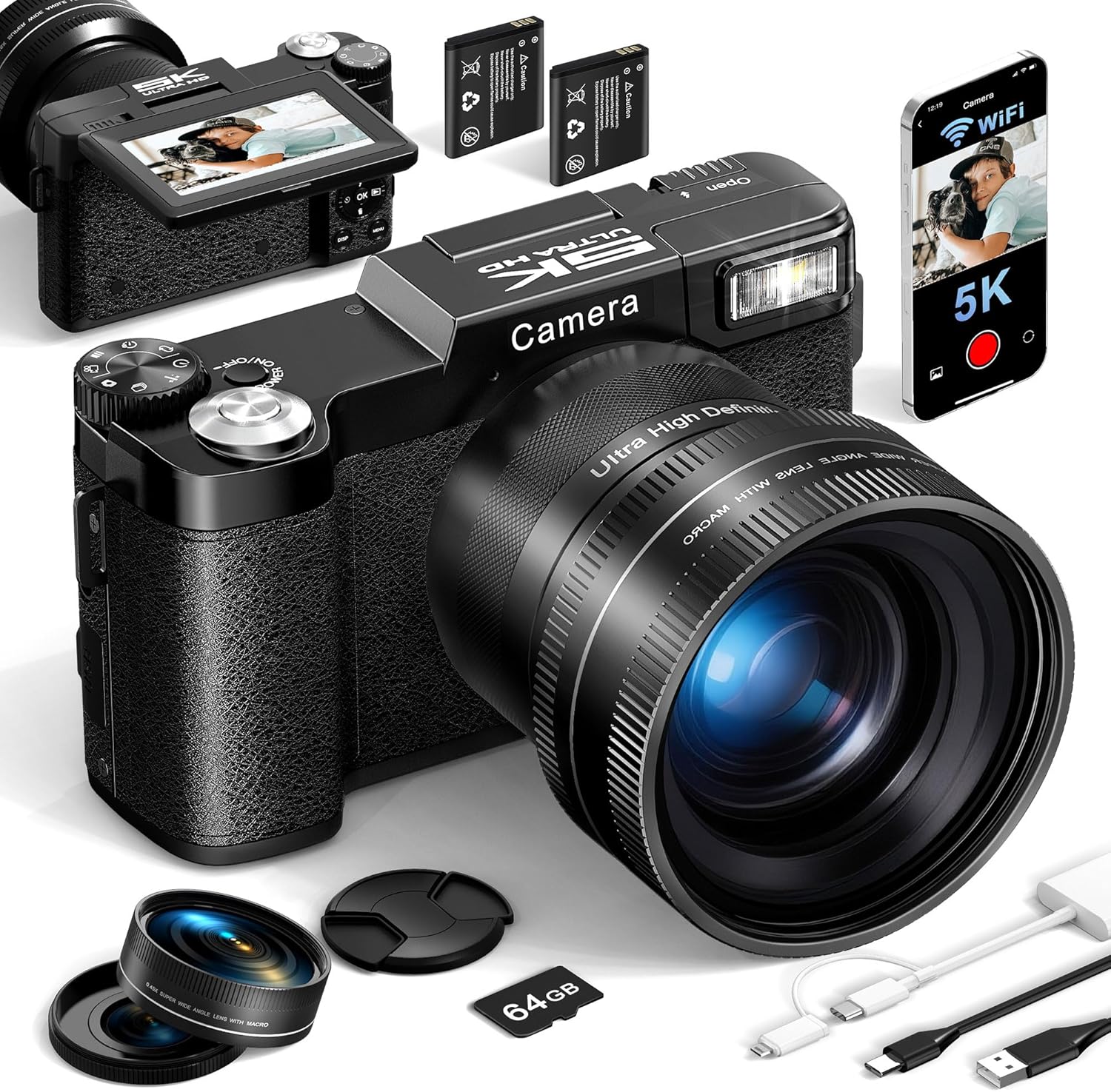 FLATIC Digital Camera with 5K 64MP for Vlogging and Travel