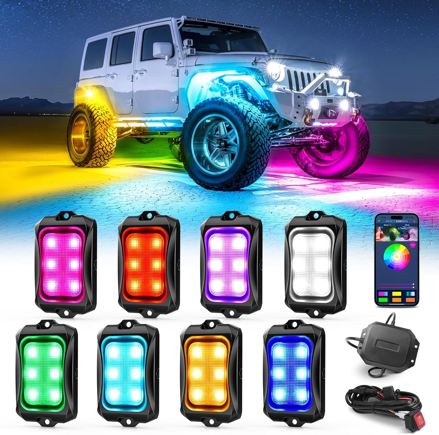 MICTUNING C2+ RGB+IC Rock Lights for Ultimate Off-Road Illumination