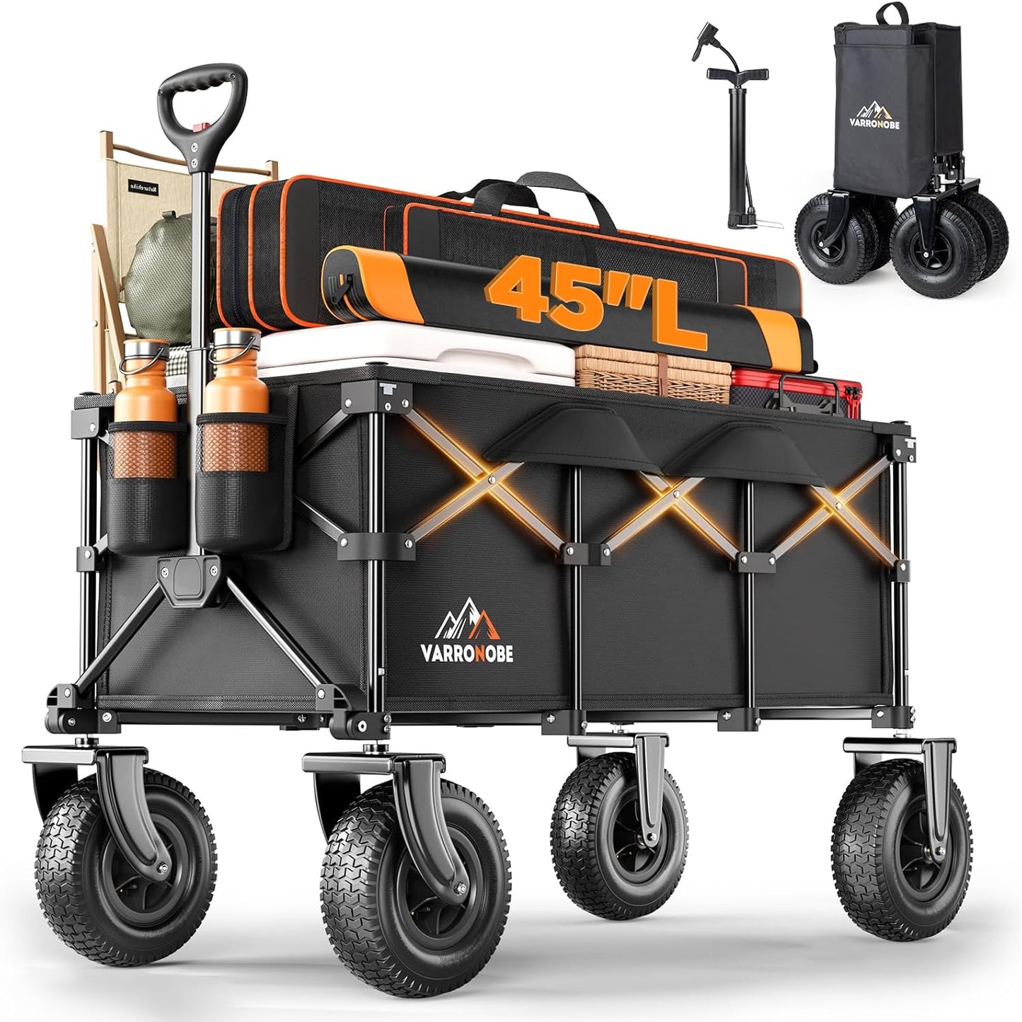 Beach Wagon with 10x3.5 Big Rubber Wheels for All-Terrain Use