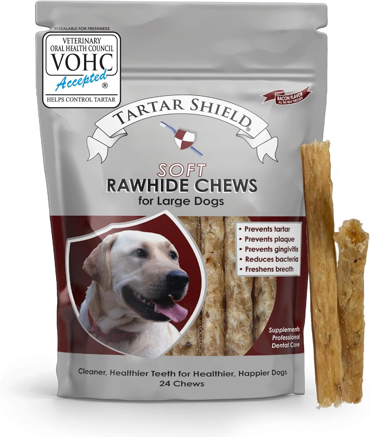 Tartar Shield Soft Rawhide Chews for Large Dogs - Dental Treats