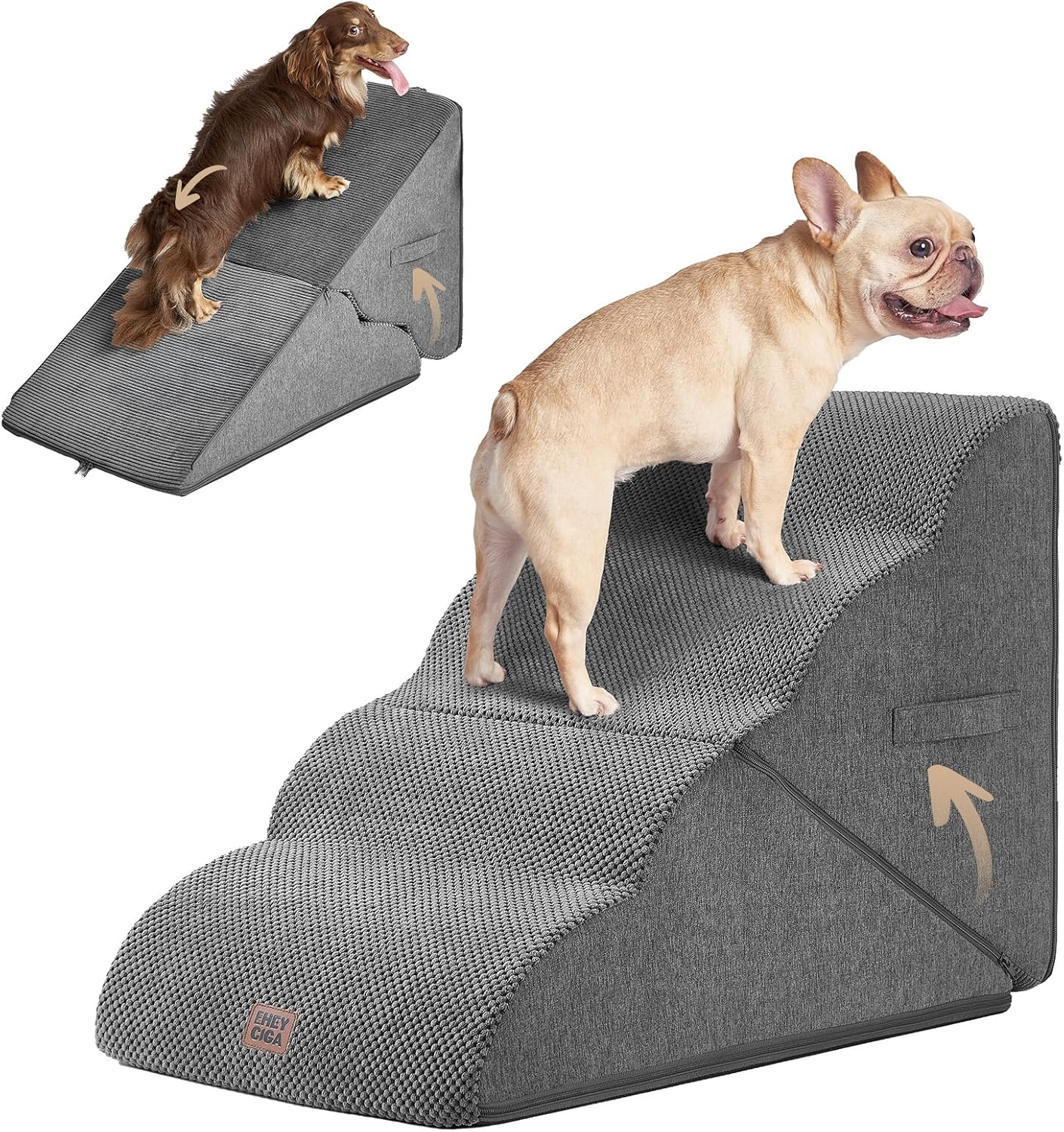 Curved Foldable Dog Stairs Ramp for High Beds - 4-Step Design