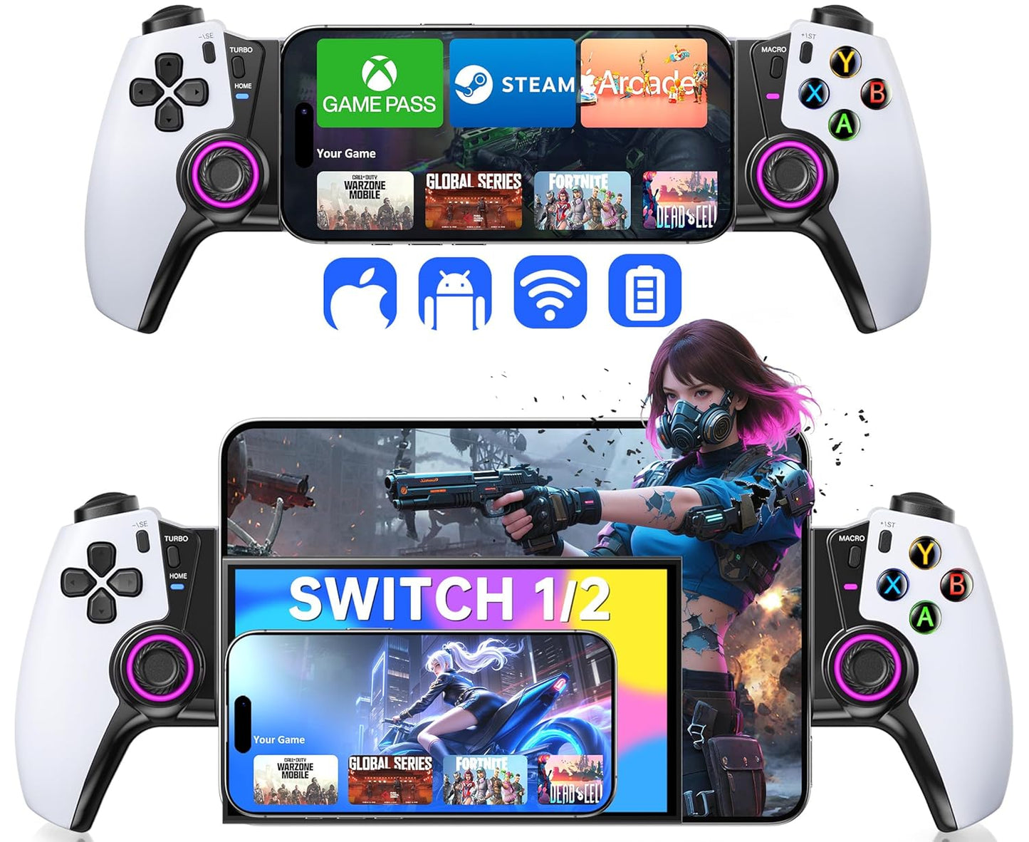 Mobile Gaming Controller for iPhone 15/16 and Android Devices