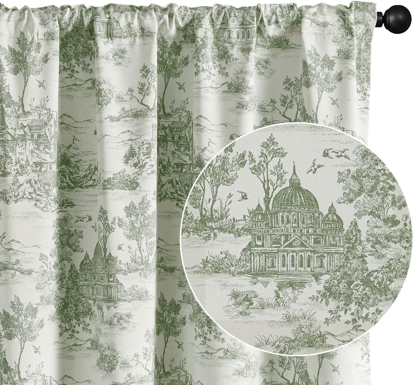 95% Blackout Toile Curtains for Bedroom and Living Room