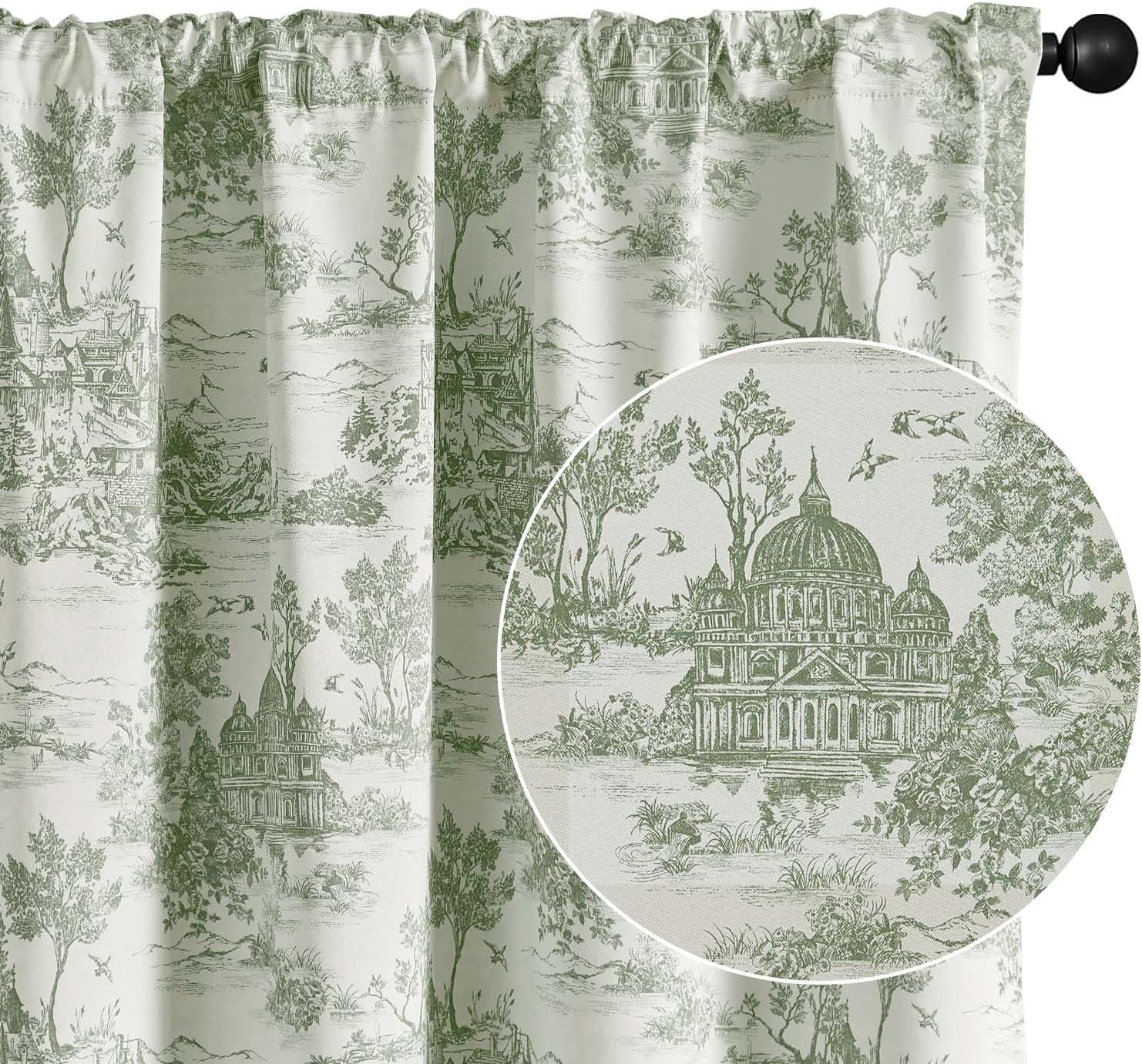 95% Blackout Toile Curtains for Bedroom and Living Room