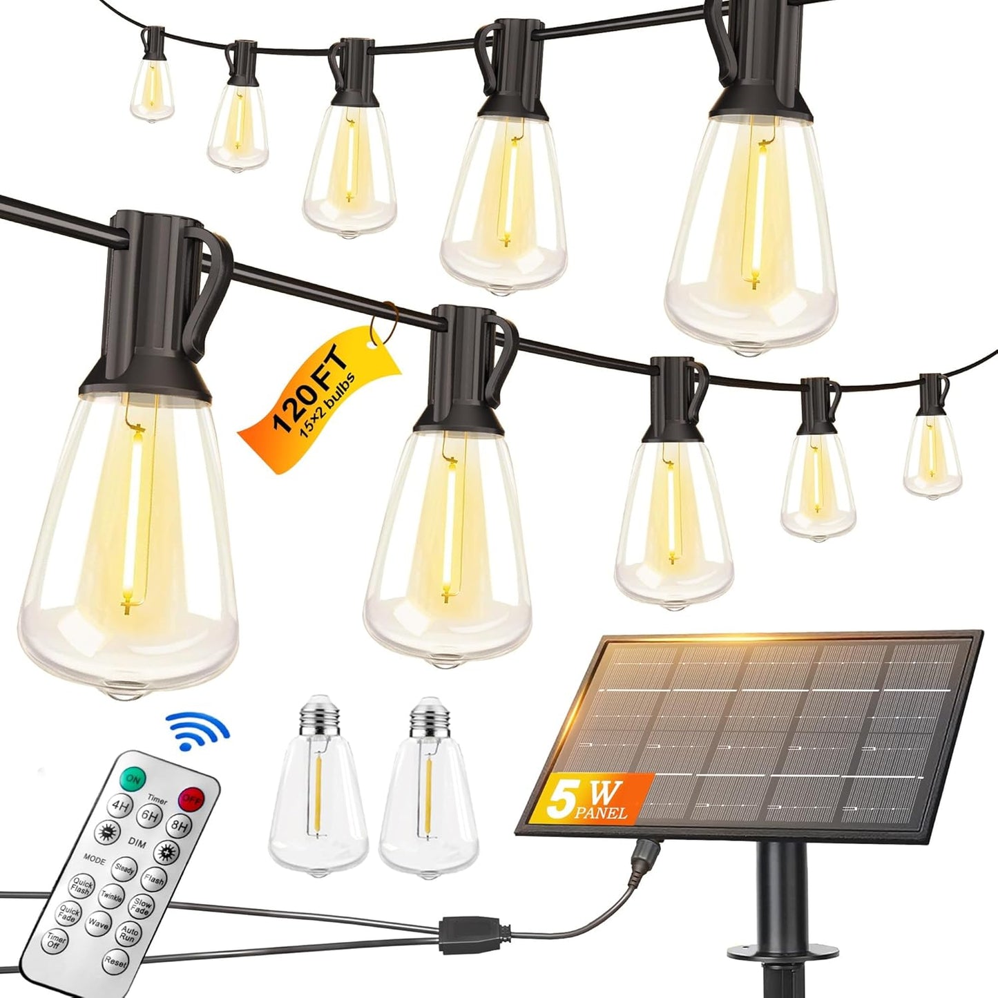 120FT Solar String Lights Outdoor Waterproof with Remote Control