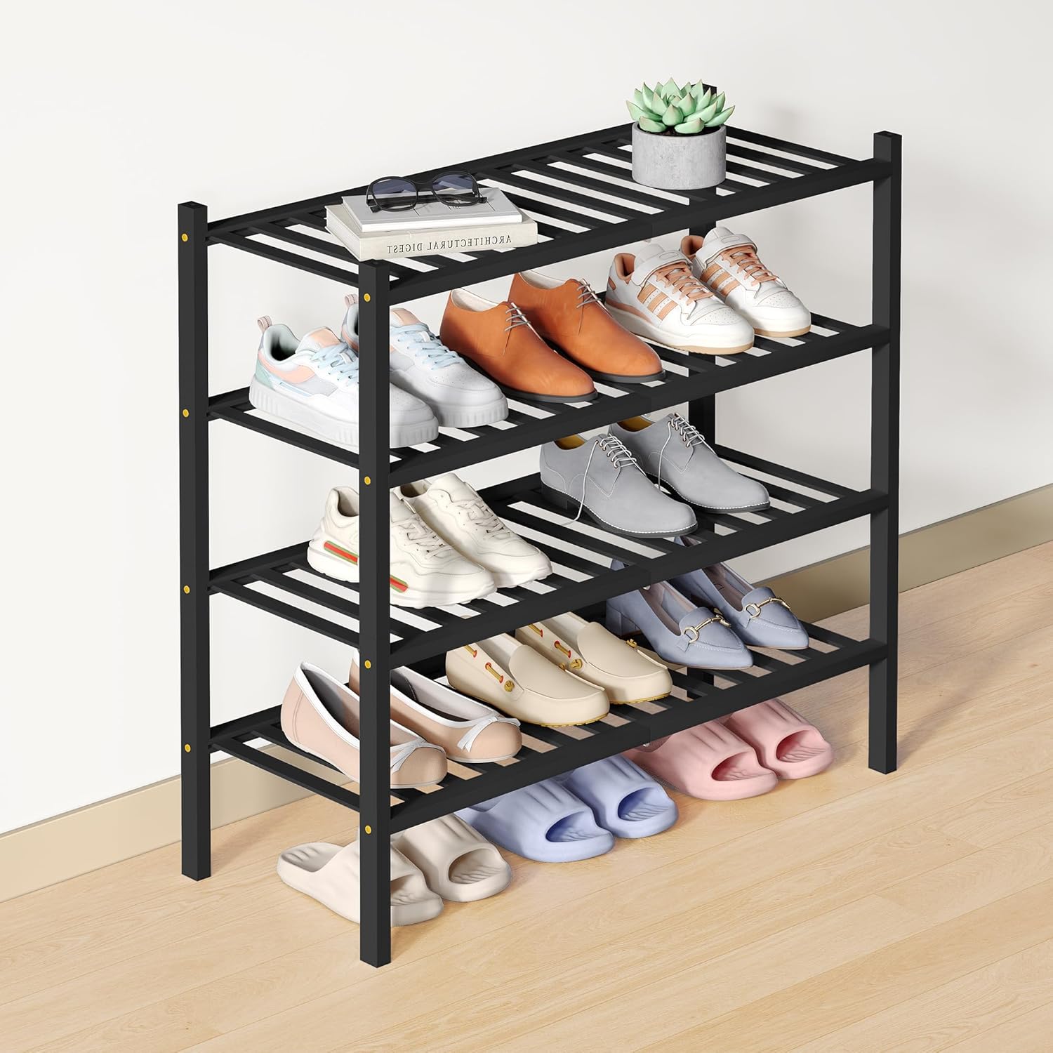 Smiry Bamboo Shoe Rack: Stylish 4 Tier Organizer for Entryways