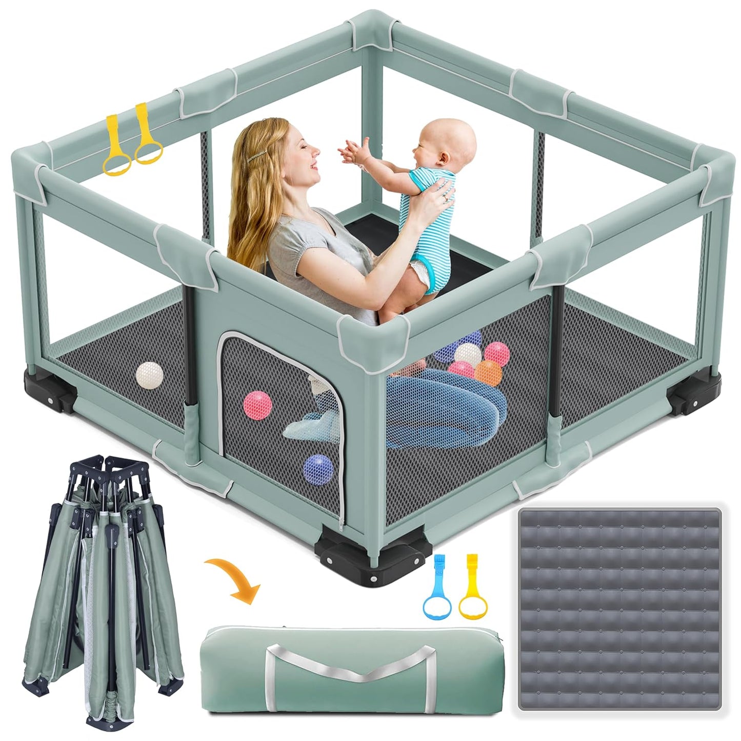 ICAREWAY Foldable Playpen: Portable & Safe Play Area