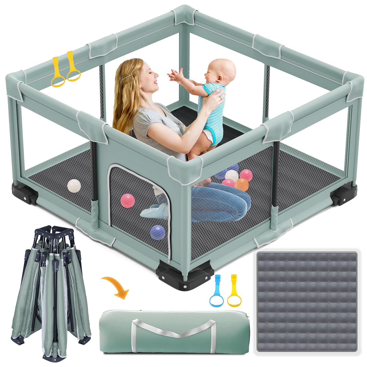 ICAREWAY Foldable Playpen: Portable & Safe Play Area