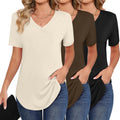 Ficerd Women's Short Sleeve Tunic Tops V Neck Pack - Comfortable
