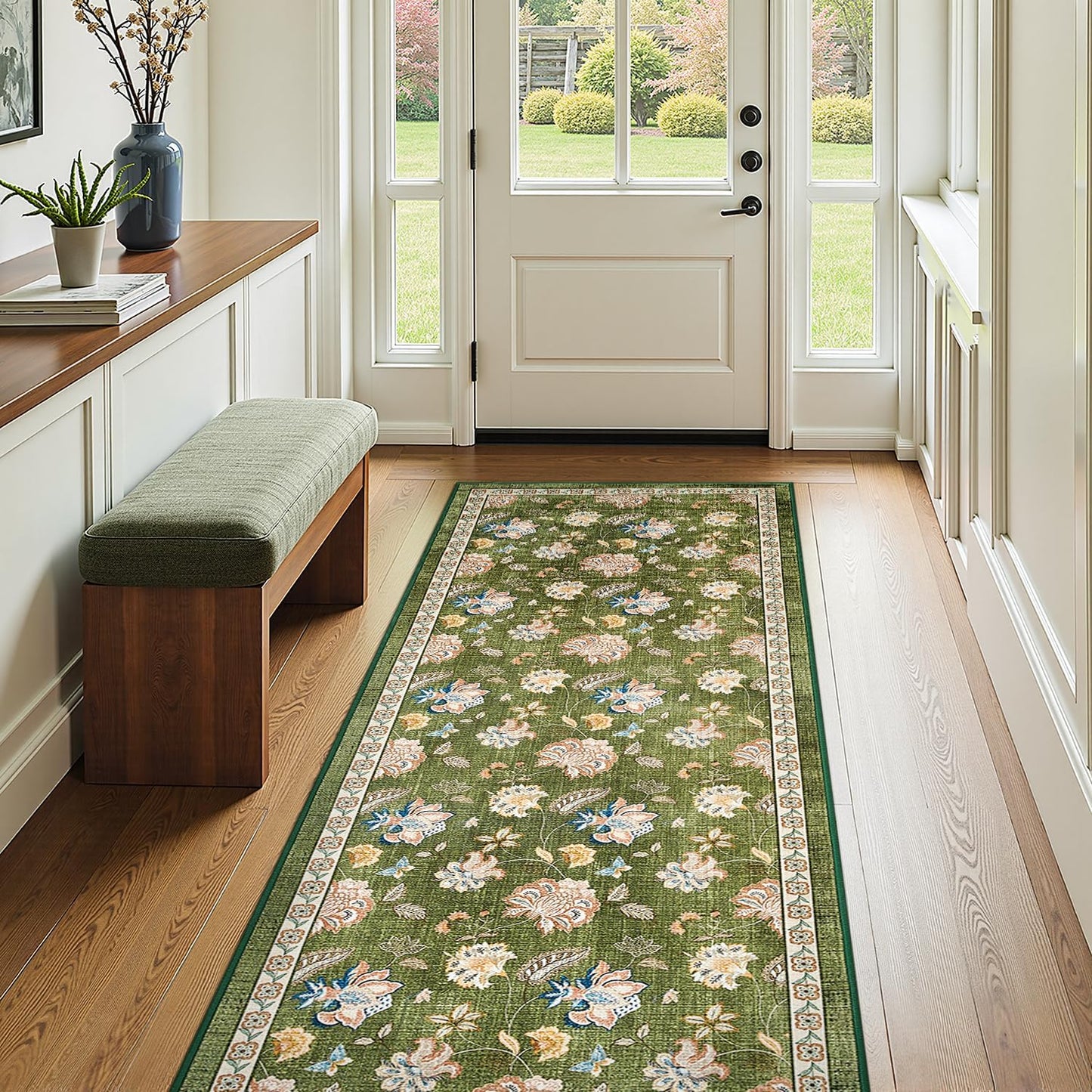 Floral Runner Rug for Hallway by jinchan - Vintage Elegance