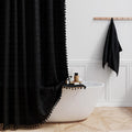 Extra Long Black Shower Curtain 72x84 in - Boho Tassel Linen Blend
