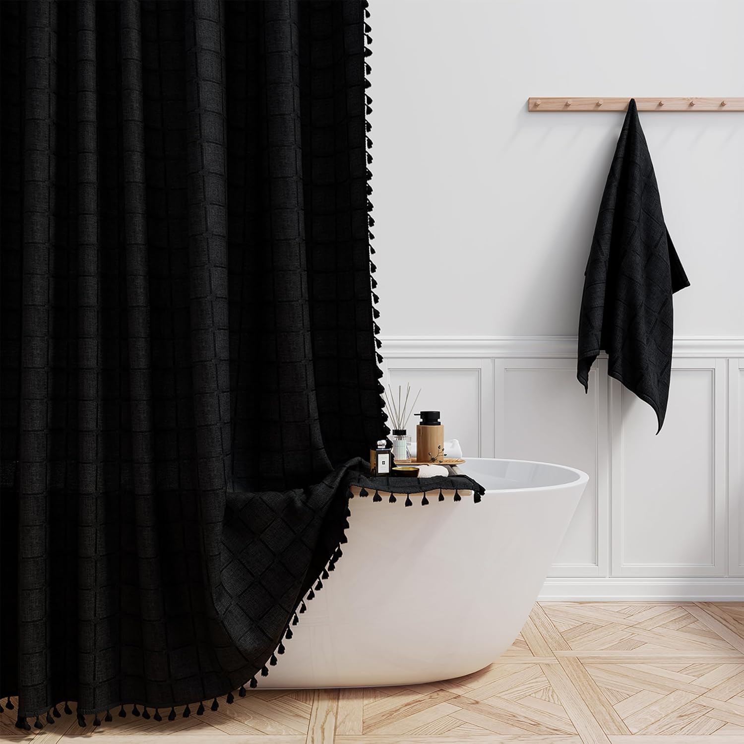 BTTN Extra Long Shower Curtain Set for Boho Chic Bathrooms