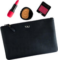 Personalized Leather Zipper Pouch Monogrammed Makeup Bag - Slim Travel