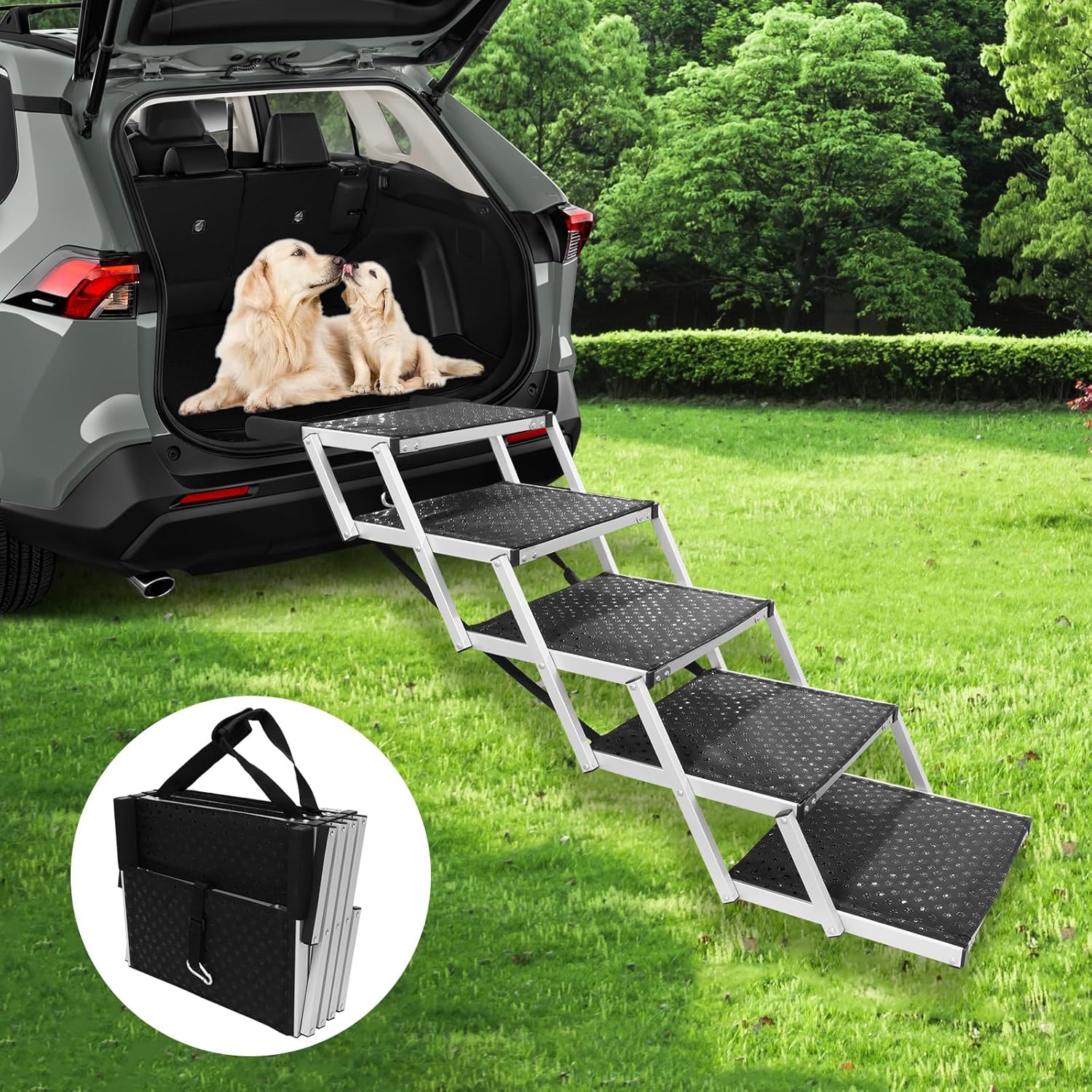 PENSUN Dog Stairs Portable Folding Ramp for Cars and SUVs