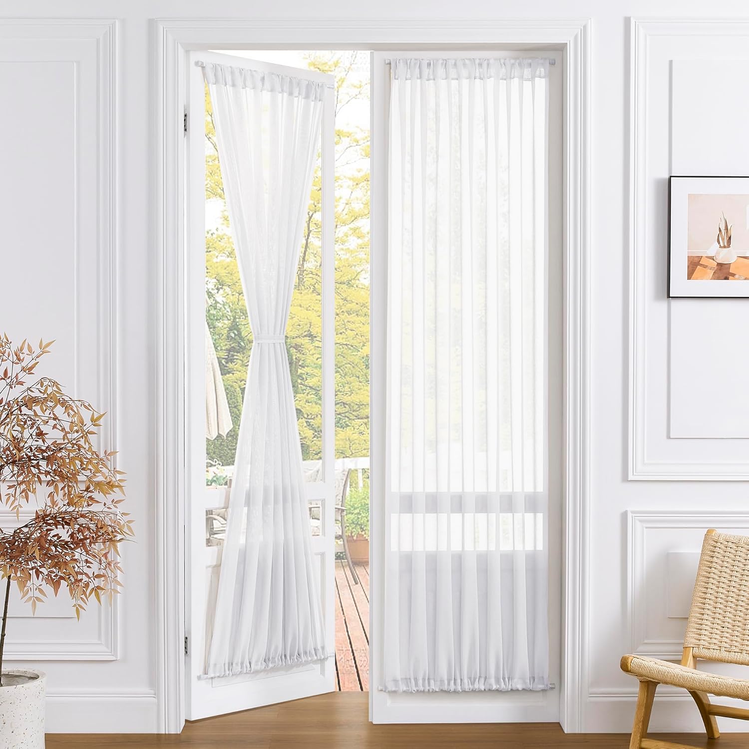 Tollpiz White Sheer Door Curtain 25x72 - Light Filtering & Elegant