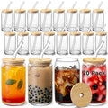 Glass Beer-Shaped Cups 20pc Set with Bamboo Lids and Straws