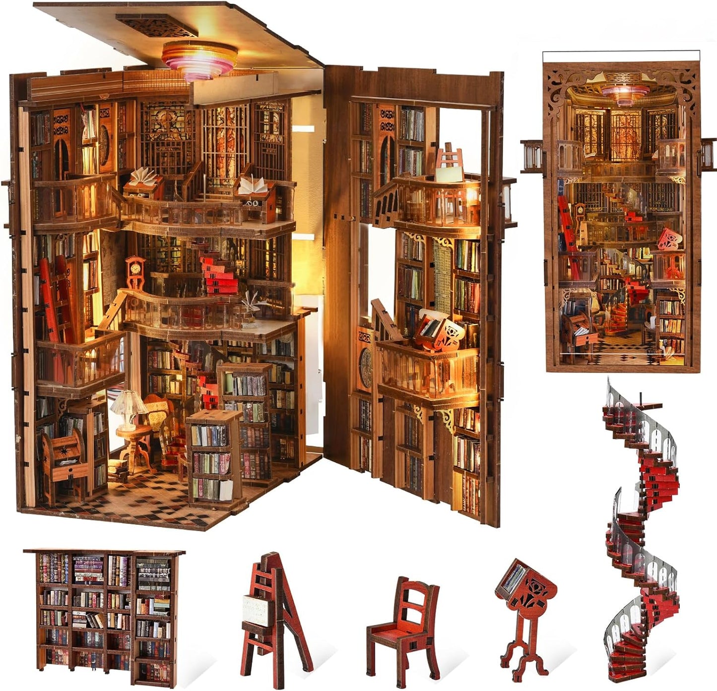 DIY Miniature Dollhouse Book Nook Kit with LED Light Decor
