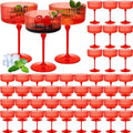 48 Pcs Ribbed Martini Glasses 10 oz Disposable Plastic Coupe - Party
