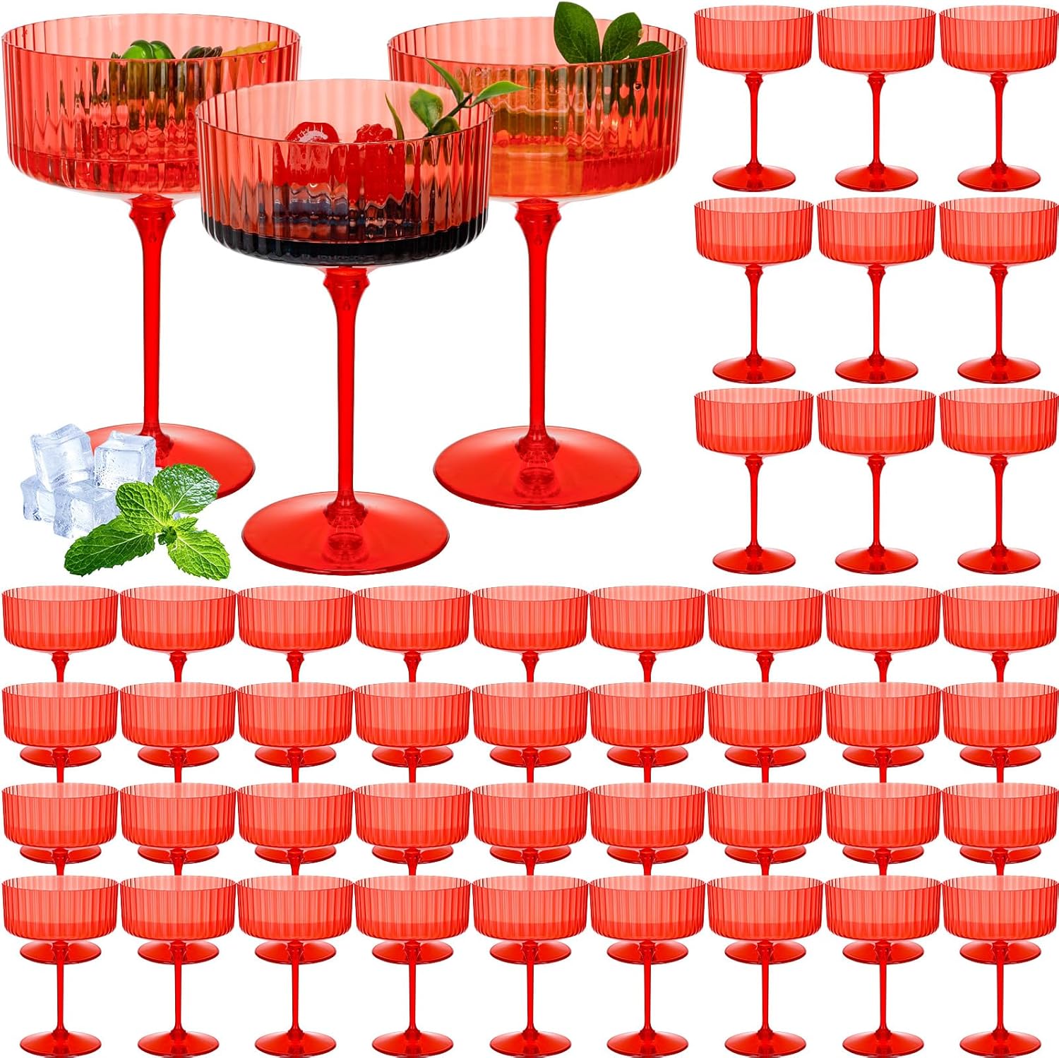 48 Pcs Ribbed Martini Glasses for Stylish Party Celebrations