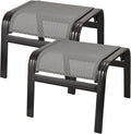 Patio Ottomans Outdoor Foot Rest Aluminum Wicker 2 Pieces Grey