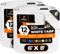 Heavy Duty White Poly Tarp 6ft x 8ft (2-Pack) - Durable Waterproof