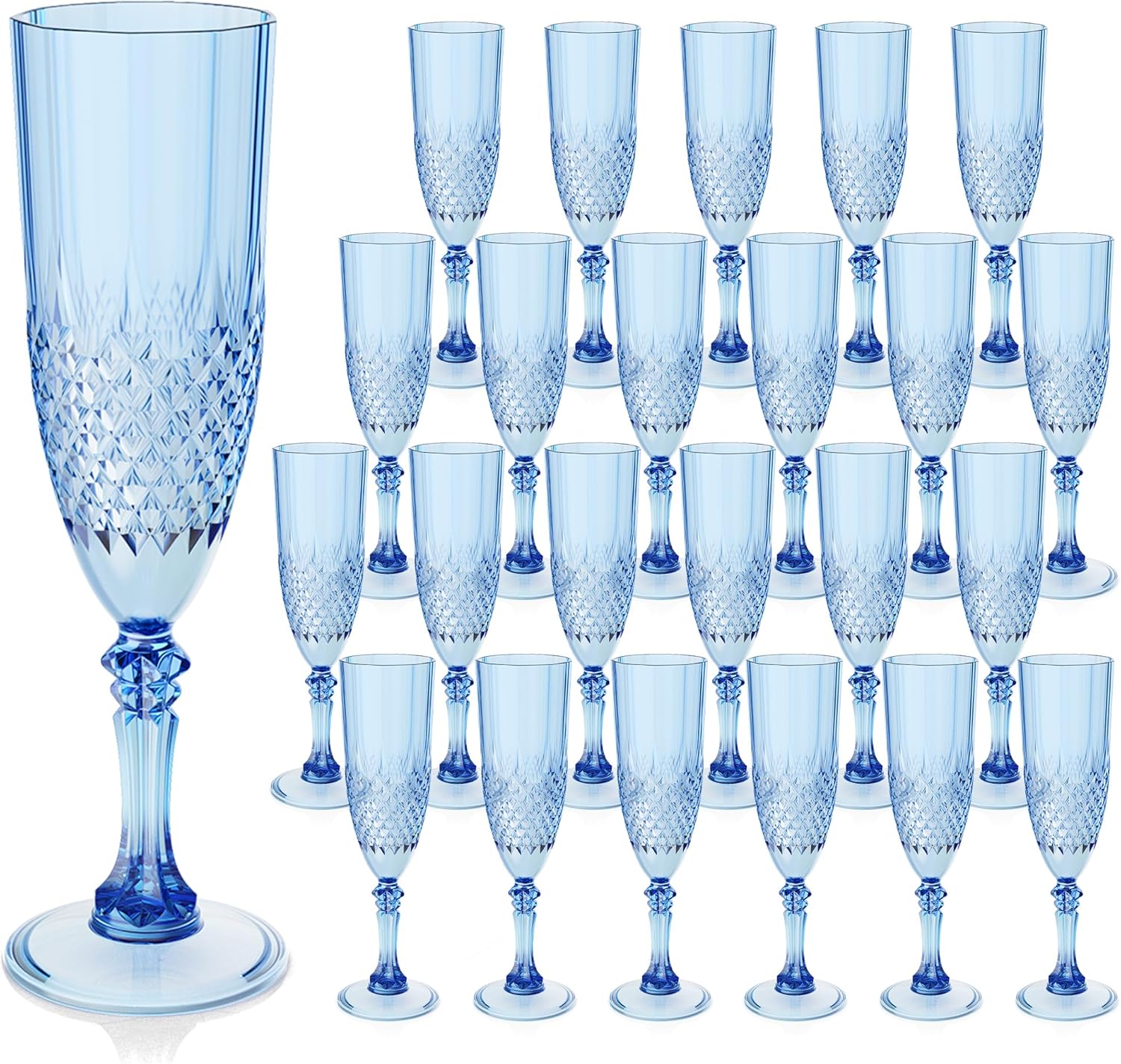 Plastic Champagne Flutes Set of 24 Blue Goblets for Events