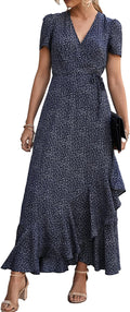 PRETTYGARDEN Floral Wrap Maxi Dress - Flowy Summer Wrap Dress