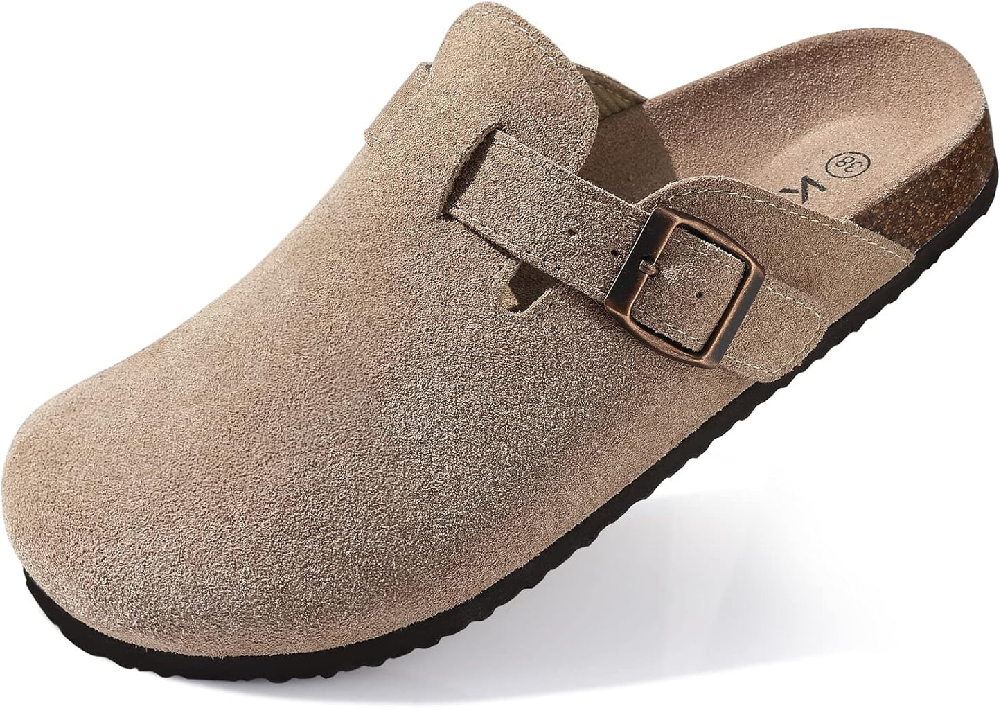 KIDMI Women's Genuine Suede Clogs with Cork Footbed Sandals