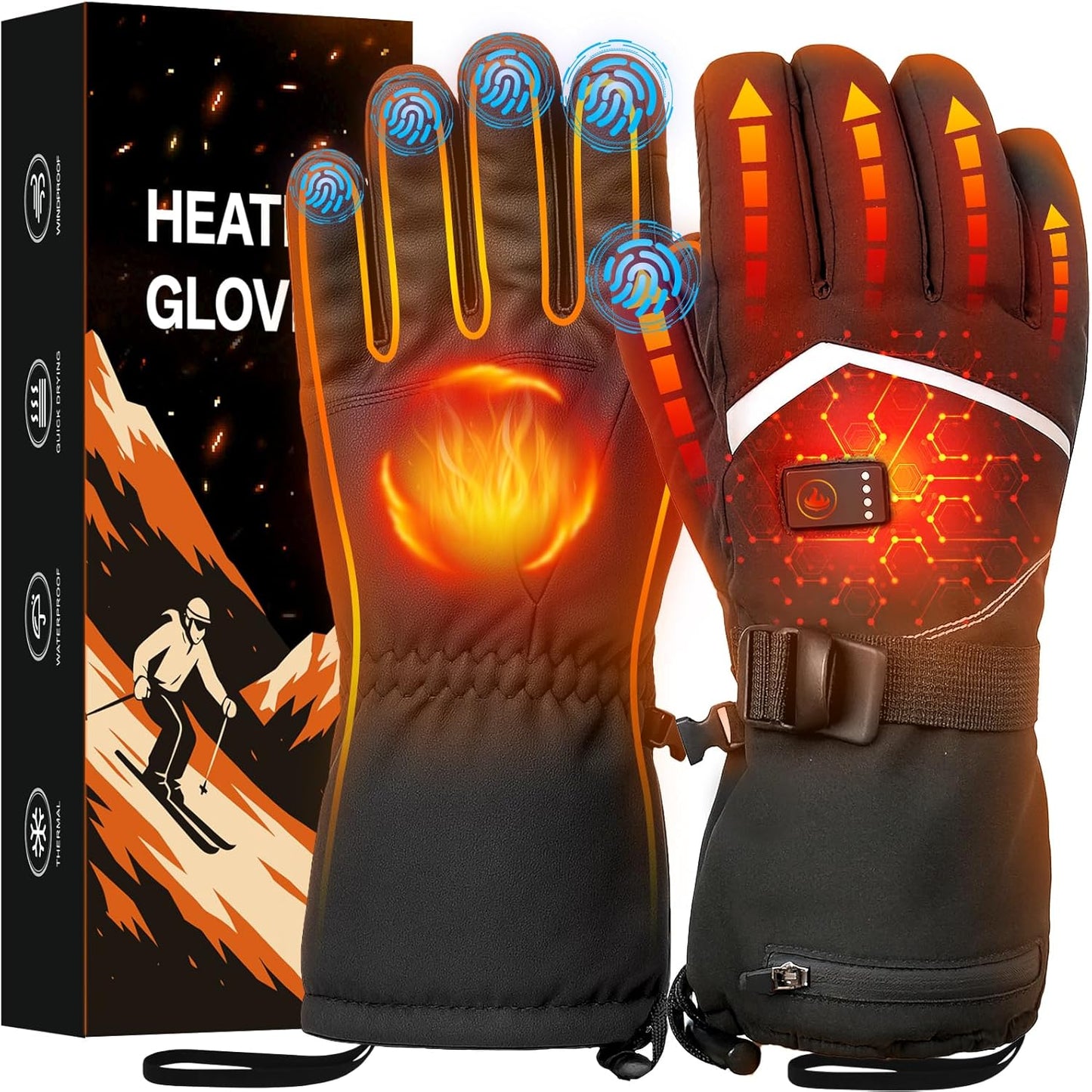 Rechargeable Heated Gloves for Men Women - Waterproof Touchscreen