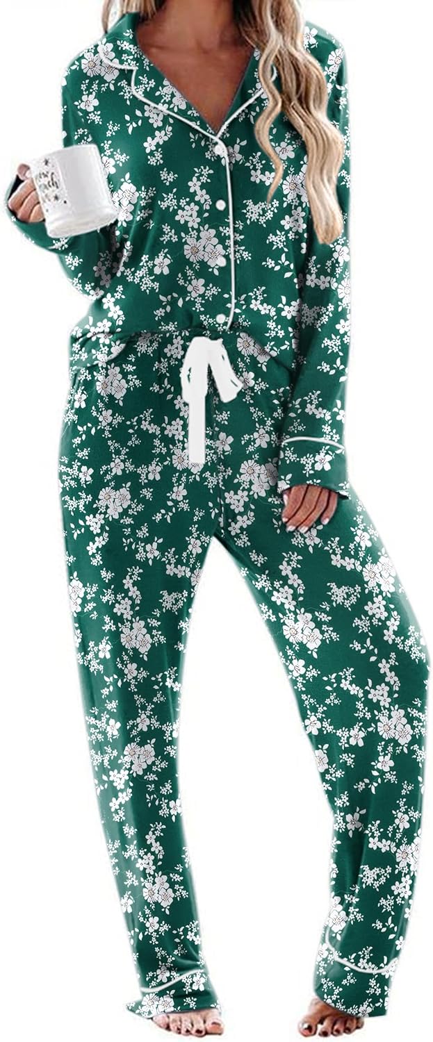 Ekouaer Women's Pajamas Long Sleeve Sleepwear Soft Pjs Set