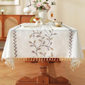 Laolitou Table Cloth Rectangle, Embroidery Heavy Duty Cotton Linen