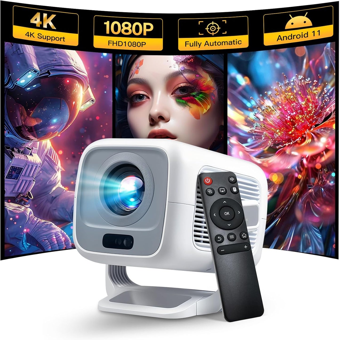 Native 1080P Smart Projector with 4K Support for Home Theater