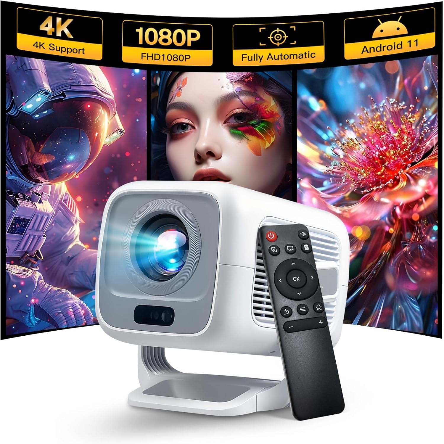 Native 1080P Smart Projector with 4K Support for Home Theater