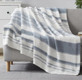 WRENGONGE Grey Blue Throw Blanket, 60x80 - Soft Cozy Striped Throw