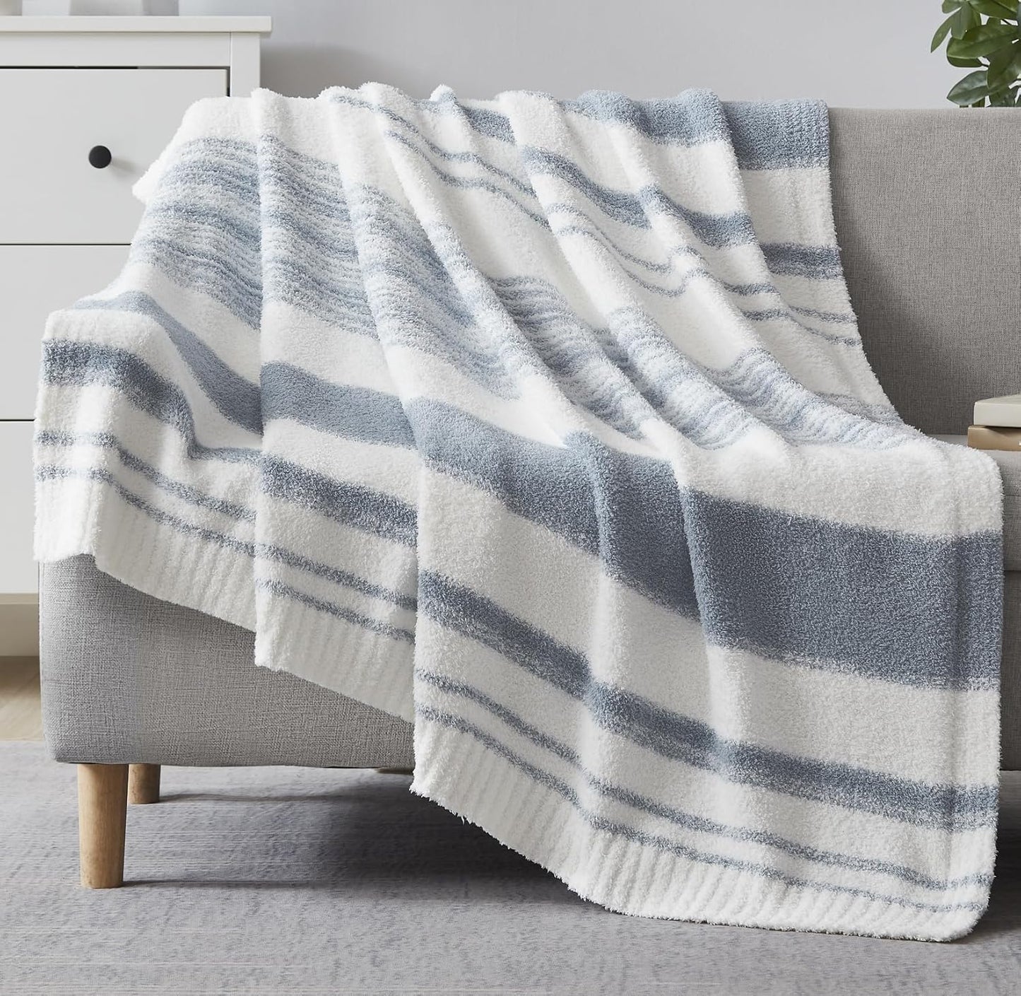 WRENGONGE Grey Blue Throw Blanket for Cozy Home Decor
